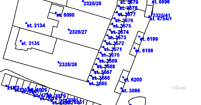 Parcela st. 3570 v KÚ Rakovník, Katastrální mapa