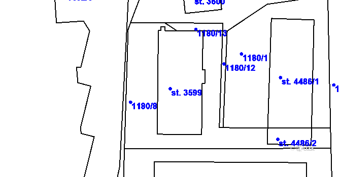 Parcela st. 3599 v KÚ Rakovník, Katastrální mapa
