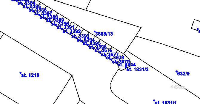 Parcela st. 3677 v KÚ Rakovník, Katastrální mapa
