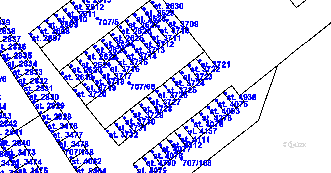 Parcela st. 3725 v KÚ Rakovník, Katastrální mapa