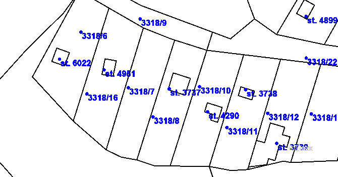 Parcela st. 3737 v KÚ Rakovník, Katastrální mapa