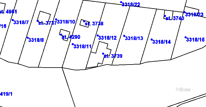 Parcela st. 3739 v KÚ Rakovník, Katastrální mapa