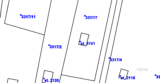 Parcela st. 3741 v KÚ Rakovník, Katastrální mapa