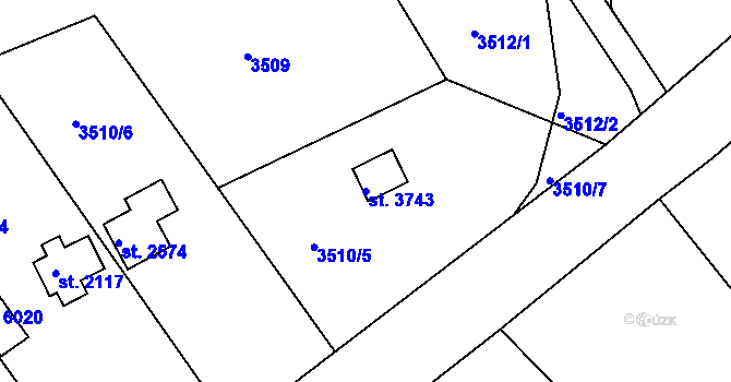 Parcela st. 3743 v KÚ Rakovník, Katastrální mapa