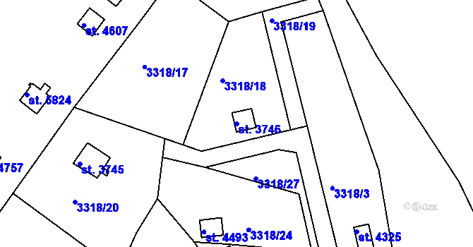 Parcela st. 3746 v KÚ Rakovník, Katastrální mapa