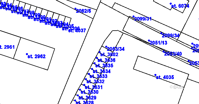 Parcela st. 3802 v KÚ Rakovník, Katastrální mapa