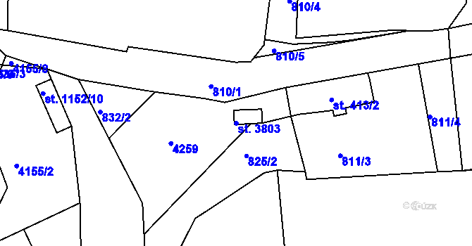 Parcela st. 3803 v KÚ Rakovník, Katastrální mapa
