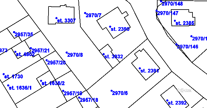 Parcela st. 3932 v KÚ Rakovník, Katastrální mapa