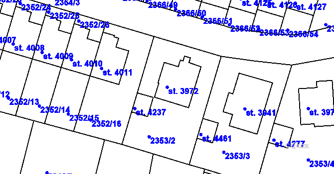 Parcela st. 3972 v KÚ Rakovník, Katastrální mapa