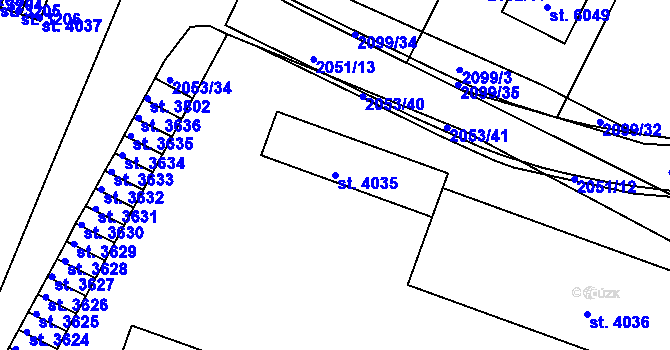 Parcela st. 4035 v KÚ Rakovník, Katastrální mapa