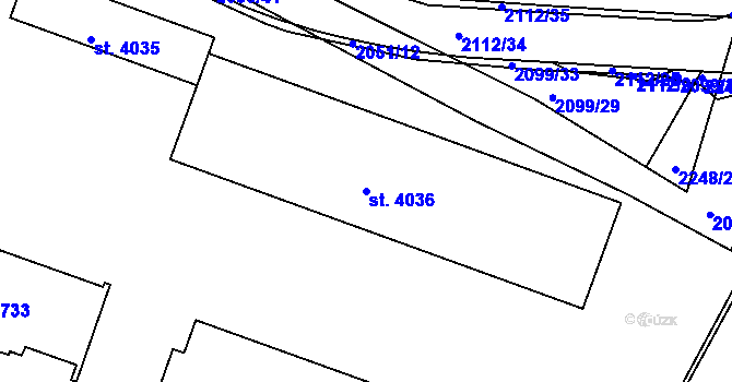 Parcela st. 4036 v KÚ Rakovník, Katastrální mapa