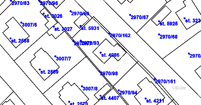 Parcela st. 4086 v KÚ Rakovník, Katastrální mapa