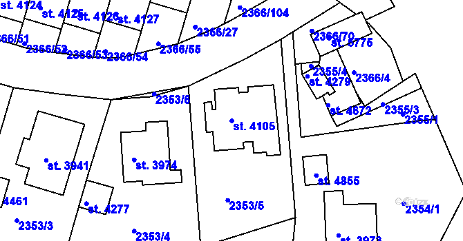 Parcela st. 4105 v KÚ Rakovník, Katastrální mapa