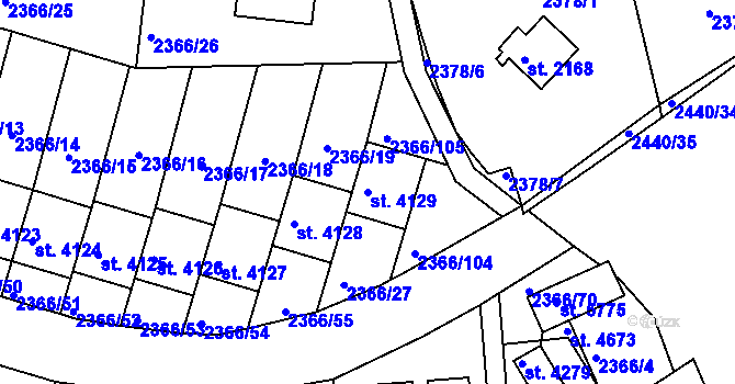 Parcela st. 4129 v KÚ Rakovník, Katastrální mapa