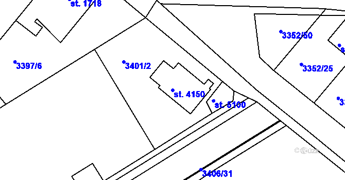 Parcela st. 4150 v KÚ Rakovník, Katastrální mapa