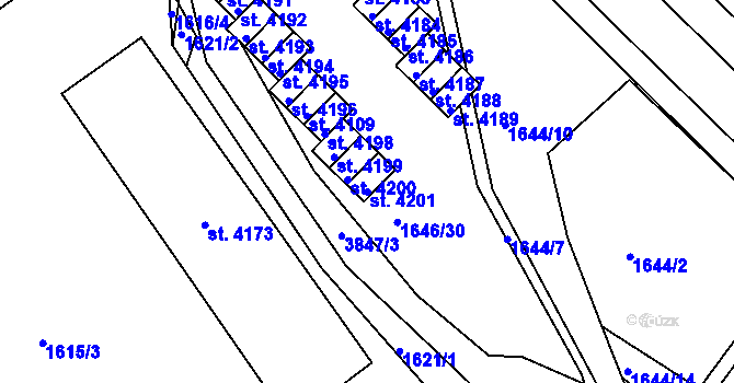 Parcela st. 4201 v KÚ Rakovník, Katastrální mapa