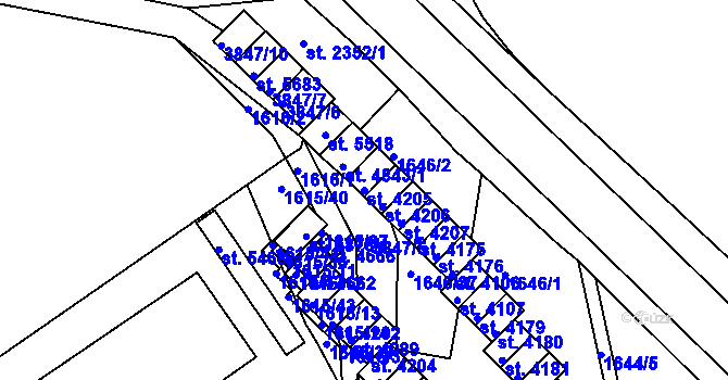 Parcela st. 4205 v KÚ Rakovník, Katastrální mapa