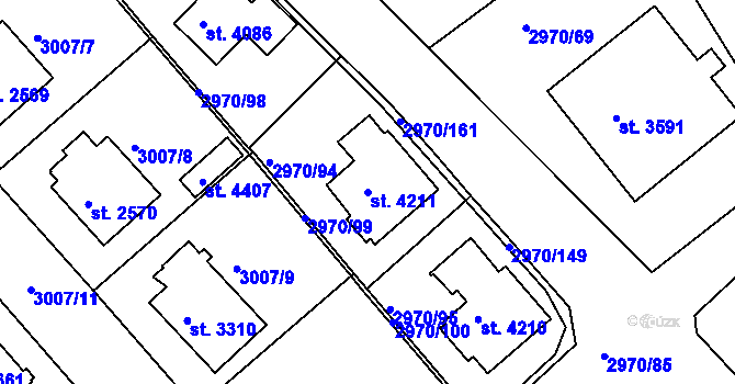 Parcela st. 4211 v KÚ Rakovník, Katastrální mapa