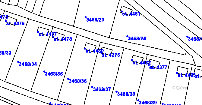 Parcela st. 4275 v KÚ Rakovník, Katastrální mapa