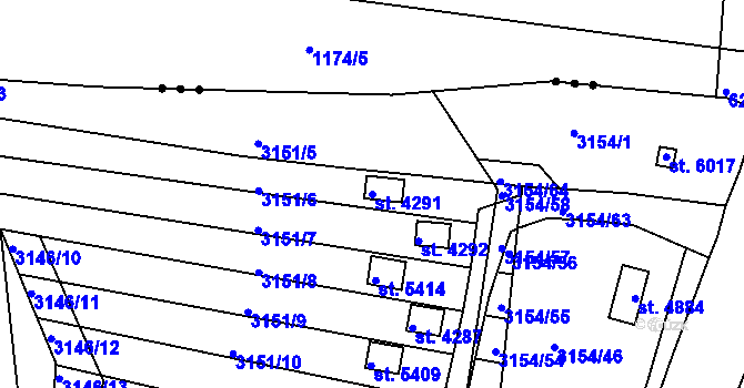 Parcela st. 4291 v KÚ Rakovník, Katastrální mapa