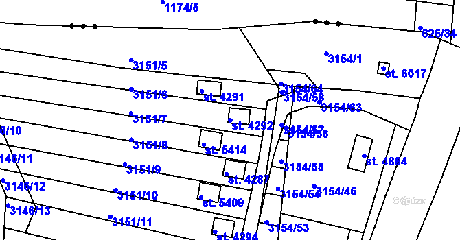 Parcela st. 4292 v KÚ Rakovník, Katastrální mapa