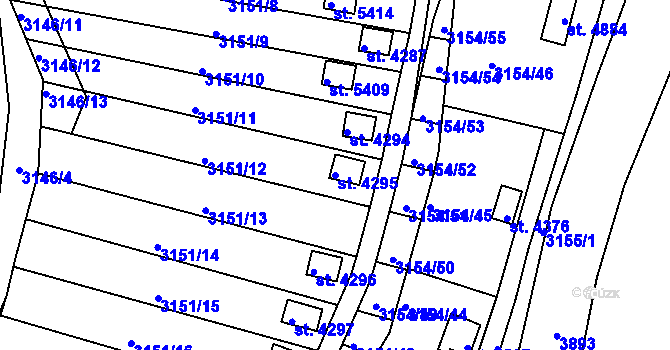 Parcela st. 4295 v KÚ Rakovník, Katastrální mapa