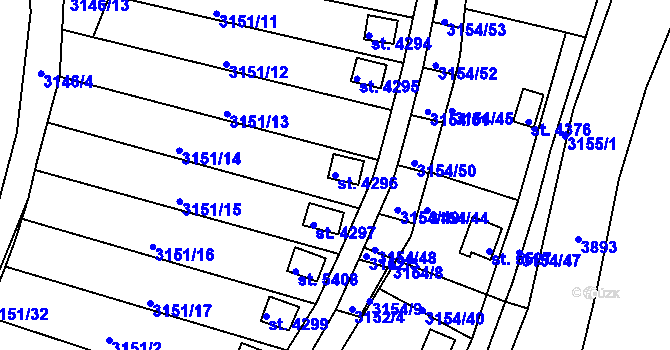 Parcela st. 4296 v KÚ Rakovník, Katastrální mapa