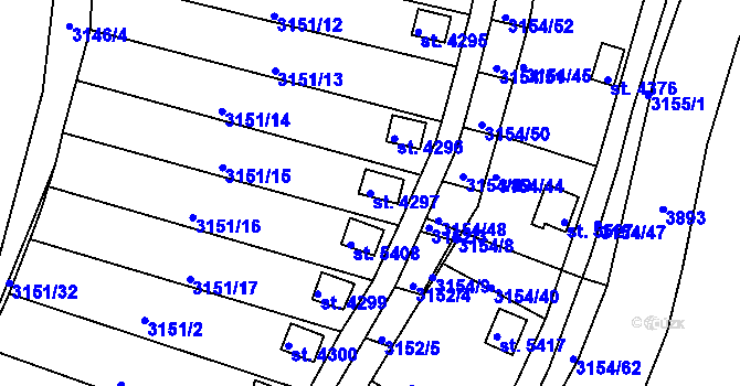 Parcela st. 4297 v KÚ Rakovník, Katastrální mapa