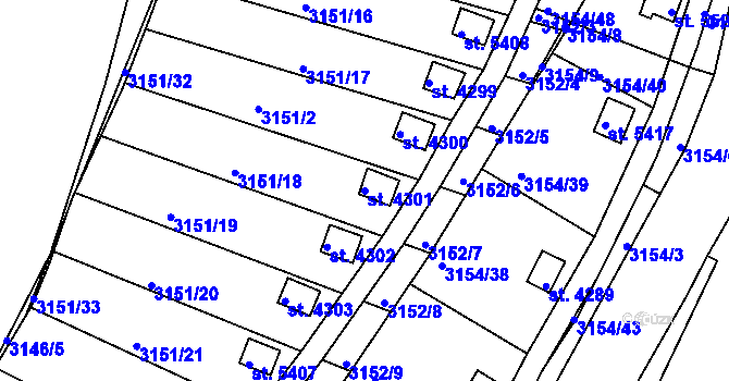 Parcela st. 4301 v KÚ Rakovník, Katastrální mapa
