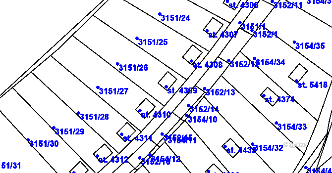 Parcela st. 4309 v KÚ Rakovník, Katastrální mapa
