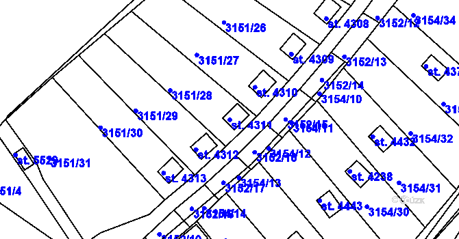 Parcela st. 4311 v KÚ Rakovník, Katastrální mapa