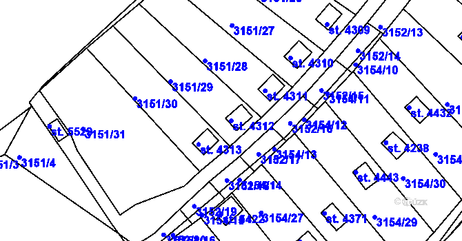 Parcela st. 4312 v KÚ Rakovník, Katastrální mapa