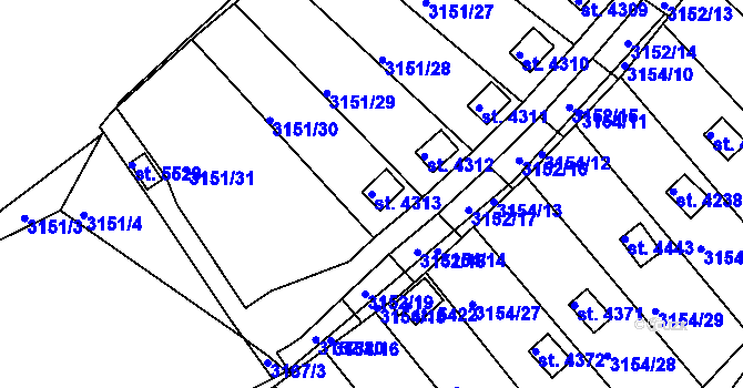 Parcela st. 4313 v KÚ Rakovník, Katastrální mapa
