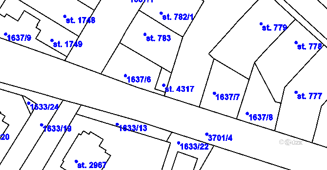 Parcela st. 4317 v KÚ Rakovník, Katastrální mapa