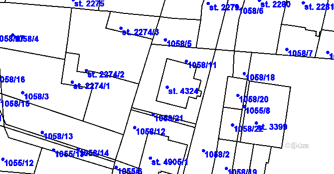 Parcela st. 4324 v KÚ Rakovník, Katastrální mapa