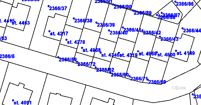 Parcela st. 4346 v KÚ Rakovník, Katastrální mapa
