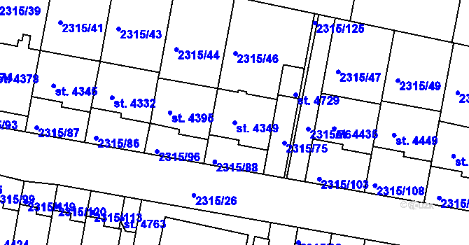 Parcela st. 4349 v KÚ Rakovník, Katastrální mapa