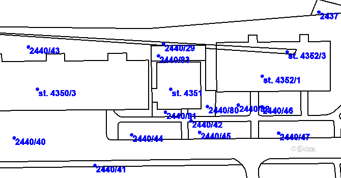Parcela st. 4351 v KÚ Rakovník, Katastrální mapa