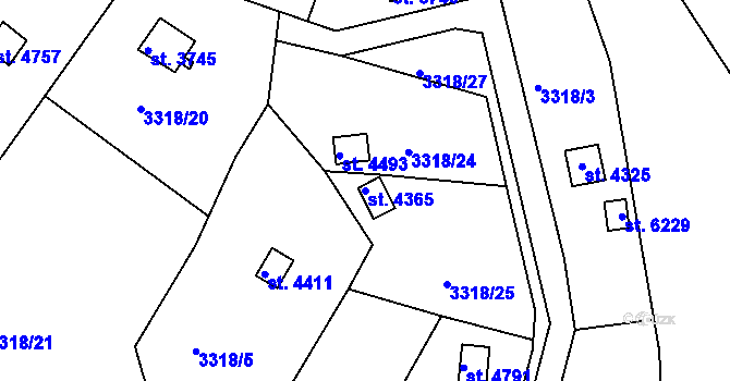 Parcela st. 4365 v KÚ Rakovník, Katastrální mapa