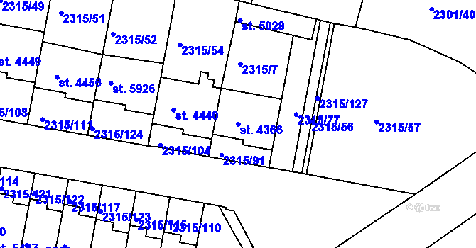 Parcela st. 4366 v KÚ Rakovník, Katastrální mapa