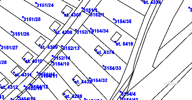Parcela st. 4374 v KÚ Rakovník, Katastrální mapa