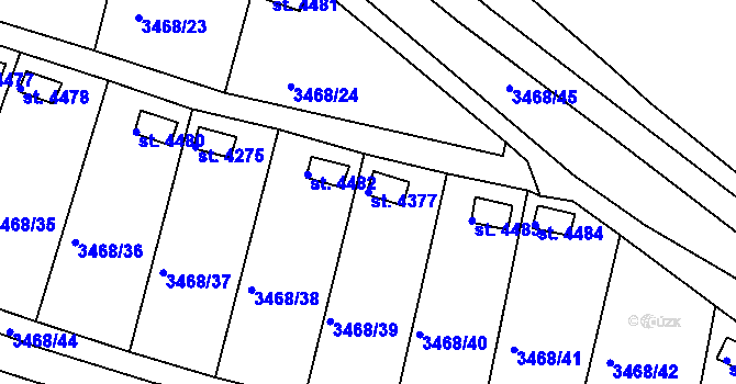 Parcela st. 4377 v KÚ Rakovník, Katastrální mapa