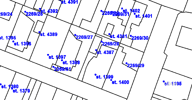 Parcela st. 4387 v KÚ Rakovník, Katastrální mapa