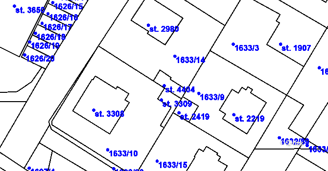Parcela st. 4404 v KÚ Rakovník, Katastrální mapa