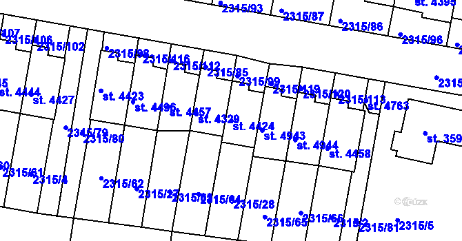 Parcela st. 4424 v KÚ Rakovník, Katastrální mapa
