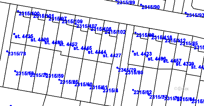 Parcela st. 4427 v KÚ Rakovník, Katastrální mapa