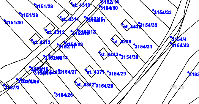 Parcela st. 4443 v KÚ Rakovník, Katastrální mapa