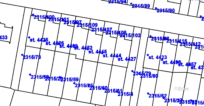 Parcela st. 4444 v KÚ Rakovník, Katastrální mapa