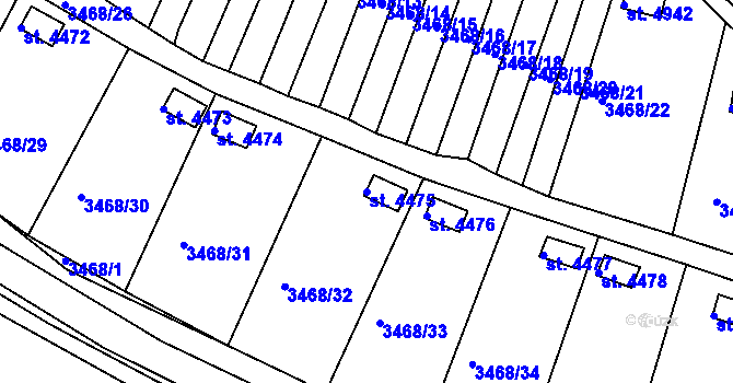Parcela st. 4475 v KÚ Rakovník, Katastrální mapa