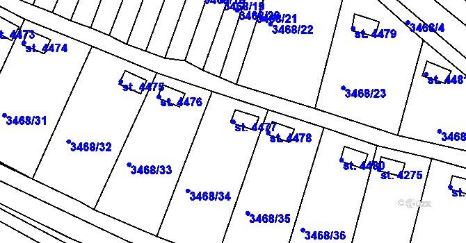 Parcela st. 4477 v KÚ Rakovník, Katastrální mapa
